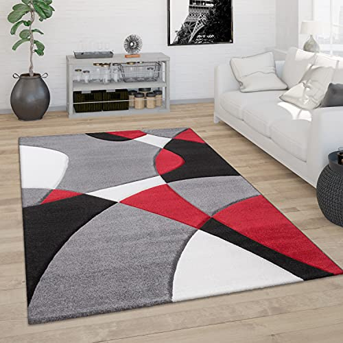 Paco Home Tappeto Salotto Pelo Corto Moderno Look 3D Contorni Rifilati Motivo Astratto, Dimensione:120x170 cm, Colore:Rosso