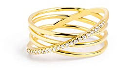 SINGULARU - Anillo Comete- Anillo de Plata de Ley 925 con Acabado Baño de Oro de 18 Kt. - Joyas para Mujer - Hecho en España - Varios Acabados y Tallas