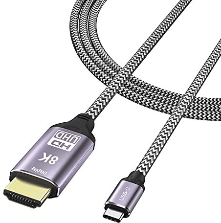 CableDeconn Cable USB-C USB 3.1 a HDMI 8K 1,8 m 7680 x 4320 8 K @ 30 Hz 4 K @ 120 Hz UHD HDR High Speed 48Gbps Thunderbolt 3 Compatible para HDTVs Proyectores y Monitores