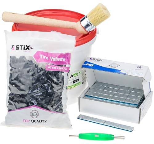 STIX Automotive Equipment Kit di riparazione per vulcanizzazione, pasta di montaggio, pesi adesivi, valvole TR414