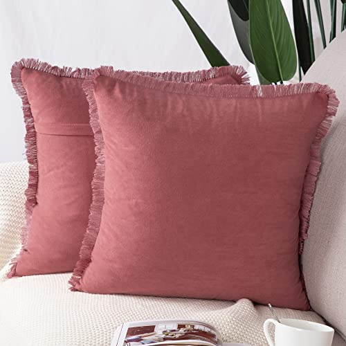Madizz Juego de 2 Suave Ante Decorativo Funda de cojíns Lujo Estilo Fundas de Almohada para el sofá Dormitorio Rosa Cuadrado 60 x 60 cm