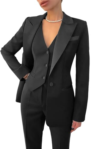 Leader of the Beauty Women's 3 Piece Office Work Blazer Vest Pants Business Pants Suit Set Prom Party Suit Black
