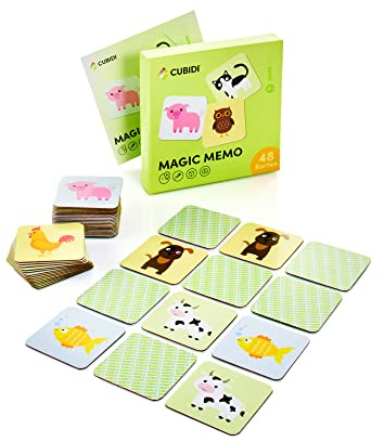 CUBIDI® Sweet Memory de 2 - con 48 estables Tarjetas de Memoria con Motivos de Animales| Hermoso Juguete para niños a Partir de 2 años | Regalos para niños de 2 años en adelante.