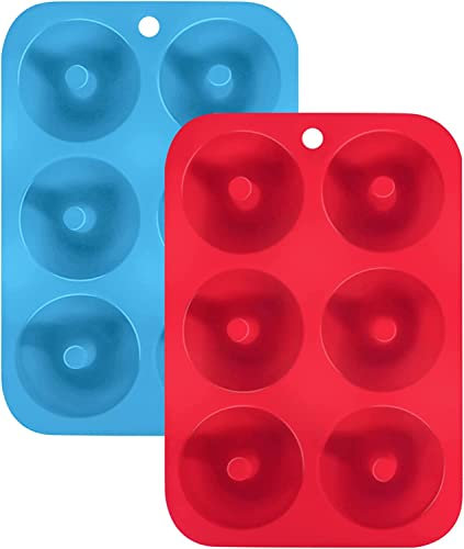 YIAGUN Non-Stick Silicone Donut Mold - 2pcs for 6 Donuts, 3.2 Inch, Bagel Pan, Tray Measures 11.5x8 Inches