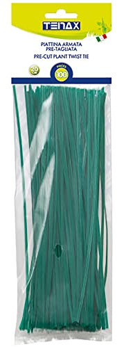 TENAX Piattina in PVC Lunghezza 20 cm Colore Verde, Confezione da 100 Pezzi, Fascetta in Filo di Acciaio ricoperto di PVC per Legatura Piante e Fiori, Chiusura Sacchetti e Confezioni