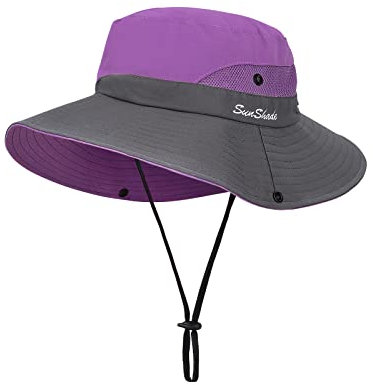 Sonnenhut Damen Sonnenhüte Breite Krempe UV-Schutz Angeln Hut Mesh Strand Sonnenhut Faltbar Sonnenschutzhut für Gartenarbeit Reisen Wandern Angeln 56-58CM (Lila)