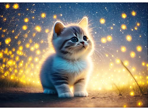 Rheskbecy Diamond Painting Set für Erwachsene ,DIY 5D Diamant Painting Katze und Glühwürmchen, Malen nach Zahlen Diamant Anfänger,Home Wall Decor 30x40cm…