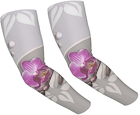 BAFAFA Rosa Orchidee Gedruckt Arm Ärmel Kühlende Ärmel Kompression Ärmel Sonne Ärmel UV Schutz Tattoo Cover Up Für Frauen Männer, Schwarz , One size