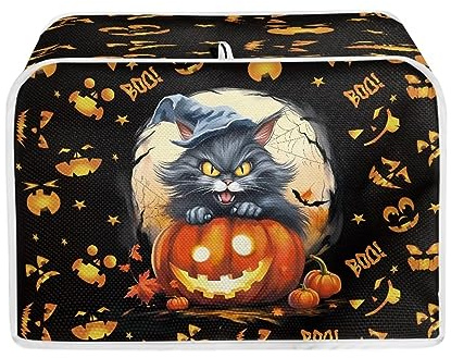 Psesaysky Cat Halloween Toaster Covers Dust Cover Kitchen Accessories Compatible with Most 2-Slice Toaster Kitchen Appliance Organizer Bag Halloween Gift
