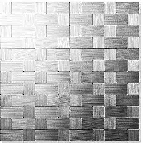 Yipscazo 20-Sheets Stainless Steel Peel and Stick Backsplash for Kitchen, 12''x12'' Stick on Backsplash Metal Smart Tiles for Bathroom and Laundry Walls