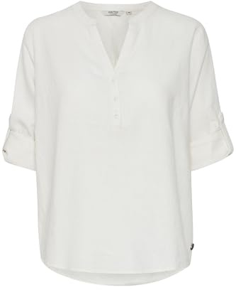 OXMO OXAnja Damen Bluse Tunika Langarm Leinenmix Regular Fit, Farbe: Off White (114800), Größe: 38