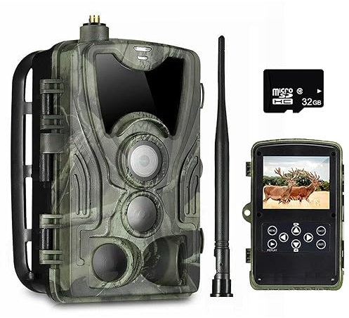 WilkSxyc Camera de Chasse avec 32GB Carte, Caméras de Terrain Vidéo HD 20 MP 1080P avec Vision Nocturne Activée par Le Mouvement, Piege Photographique Étanche 120 ° Caméra de Surveillance Camera