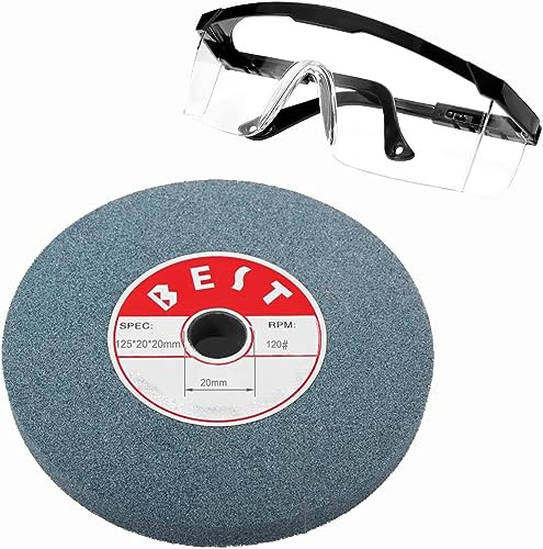 ETomey Mola in Carburo di Silicio Verde Grana 120, Diametro Esterno 125 mm, Apertura 12.7 mm, Spessore 20 mm, Foro 12.7 mm e 20 mm, Compatibile con Smerigliatrici da Banco, Include Occhiali Regalo