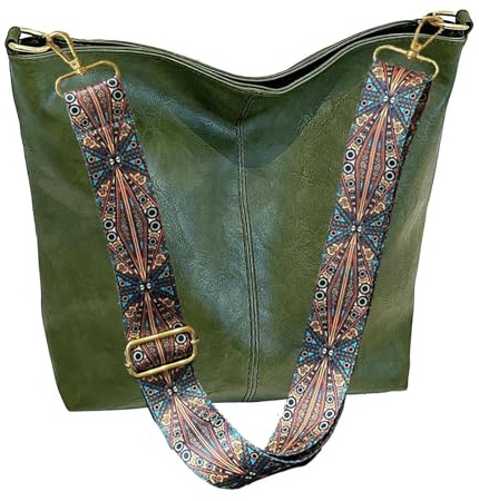 HAIWILL Umhängetasche Damen Große Crossbody Bag Damen mit Breiter Gurt Leder Hobo Bag Shopper Tasche Retro Schultertasche Handtasche für Alltag, Büro, Schulausflug und Einkauf (Grün)