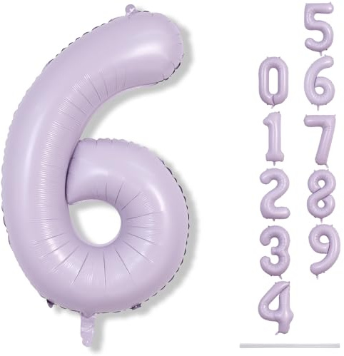 Lingqiang Palloncino a forma di numeri 6, viola pastello, 101 cm, lilla chiaro, in pellicola, numero 6,40 pollici, palloncino a elio, lilac 6° compleanno, per anni, ragazze, decorazione di compleanno,