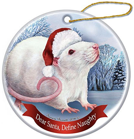 Weihnachtsanhänger Christbaumschmuck Anhänger Keramik Weihnachtsbaumschmuck Weihnachtsdeko Anhänger Rosaäugige Weiße Albino-Ratten-Weihnachtsmütze