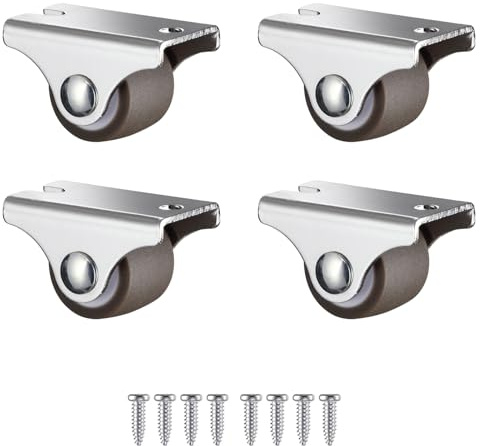 Luxinika Mini Fixed Caster Wheels 1 Inch Low Profile Small Casters Set of 4, Steel Top Plate Silent TPE Rubber Rigid Caster Wheels for Furniture Rolling Cabinet Sliding Door Trundle Bed Drawers