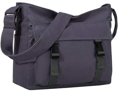 VASCHY Sac Bandoulière Femme, Grande Léger Poches Multiples Sacoche Messager en Toile Adolescent Sac à Main Besace pour Travail École Voyage Loisir Gris