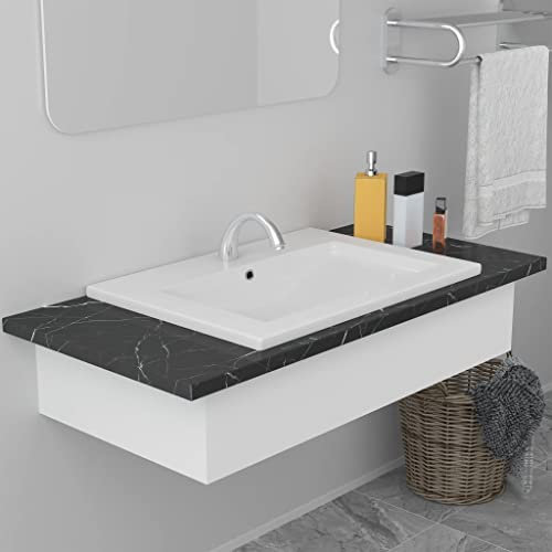 FOZICV Einbauwaschbecken Weiß 61x39,5x18,5 cm Keramik Bad Möbel Modern Lavabo Waschbecken Eckig Badmöbel Waschbecken Badezimmer Washbasin Bathroom Sink