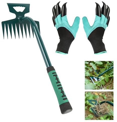 Qsxou Unkraut-Unkrautentferner, Unkrautentferner, 11 Zähne, Doppelzweck-Unkrautentferner, für Hof, Bauernhof, Gartenarbeit, Handjäter (11 Zähne)