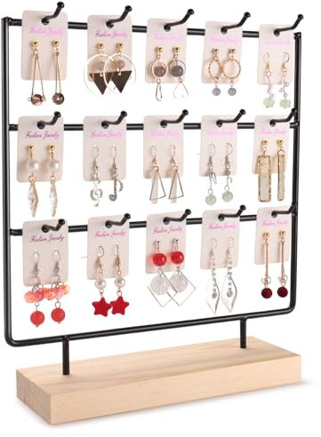shidaishiye Earring Display Stand for Selling, Earring Holder Stand for Vendor for Earings Rings Bracelets Keychains (3 Tier,15 Hooks, Black)