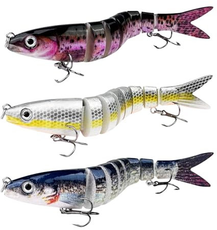 Ghazpmuk 3 Pièces Leurres de Pêche, Leurres Articulés Pêche Aux, Leurres Poissons Nageurs, Appât Artificiel avec Hameçons Triples, Leurre Peche Carnassier, pour Carnassier Poisson, Brochet, Truite