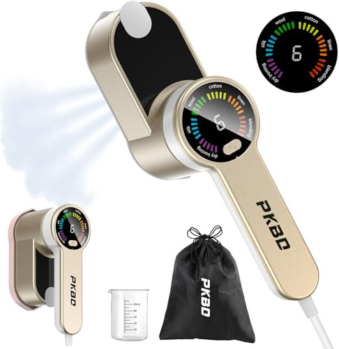 PKBD Travel Iron Handheld Clothes Steamer,Travel Steamer for Clothes Wrinkle Remover-Steamer Iron with LED Screen 6 Speed Steam 10S Rapid Heating-1200W Portable Clothes Steamer for Home & Travel,Gold