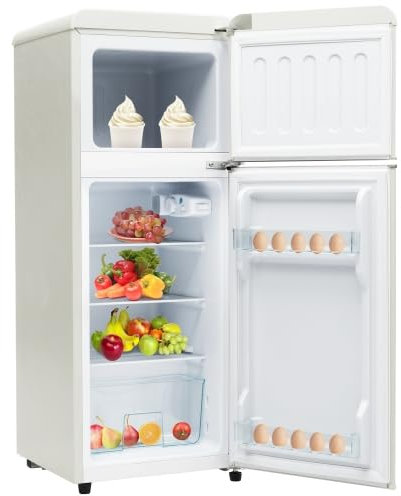 Merax Retro-Kühlschrank mit Gefrierfach RetroKühlschrank mit 92L Nutzinhalt, 28L Gefrierraum, LED-Beleuchtung, Verstellbare Füße, 181 kWh/Jahr/Weiß