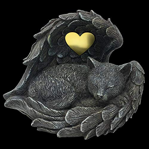 MystiCalls Katzen Urne grau als Katzen-Engelfigur im Flügel, Tierurne