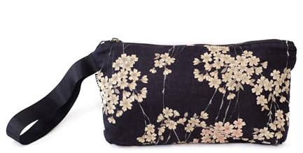 SUMI Borsa da polso in stile Giapponese, Pochette giapponese versatile da donna, 24 x 17 cm, cerniera, due lati: stampa tradizionale giapponese e retro liscio. Interno resistente (Sakura)
