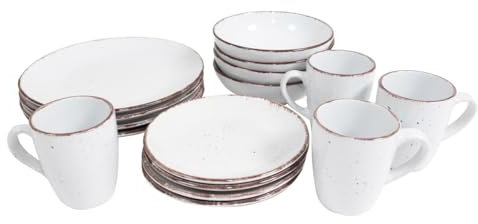 16 Piece Speckled Dinner Set – White Crockery Service for 4 – Plates, Side Plates, Bowls & Mugs – Modern Stoneware Tableware – Microwave & Dishwasher Safe – Everyday Dining Set | M&W