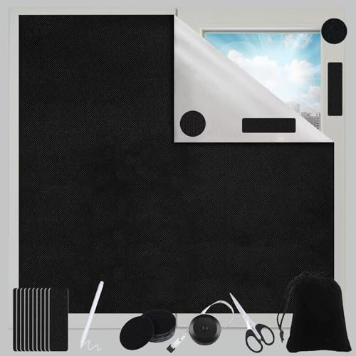 ZOCONE Tela Oscurecedora 145x100cm Estores Opacos sin Taladrar Negra Portátil Tela Opaca Termica Aislante Persianas Interiores Protección Solar para Ventanas Techo Puertas