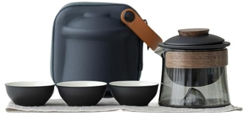 Mini Juego De Tetera De Cerámica For Viajes, 1 Tetera Y 3 Tazas, Taza Té De Cerámica Con Estuche De Transporte, Tetera Portátil China De Kung Fu, Juego De Té Chino Portátil For Picnic(Black)