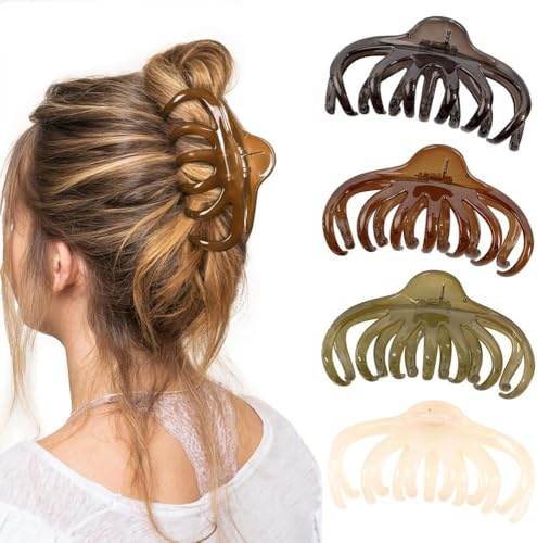 TTPSRY 4 Stück Haarspangen Damen Haarklammer Haarklammern Groß Hair Clip Haifischklammern Haarstyling Zubehör Starker Halt Rutschfestes Vintage Einfache für Party Dickes Dünnes Langes Lockiges Haar