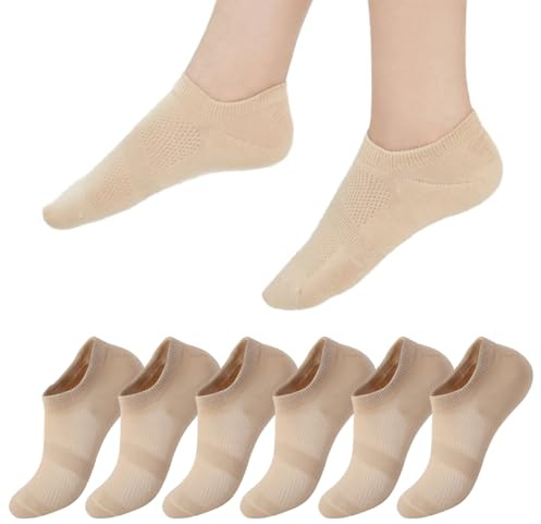 HIDARLING Calcetines deportivos para hombre y mujer, 6 pares, calcetines cortos para zapatillas con algodón transpirable, unisex, Beige X6, 35-38
