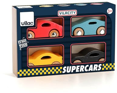Coffret de 4 voitures en bois Super cars Vilacity - Vilac