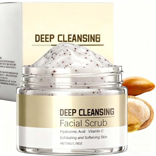 Deep Cleasing Facial Scrub, Vitamin C Face & Body Scrub Exfoliator for Blackhead Pore Dull Skin, Walnut Face Scrub & Mask for All Skin Types, Skin Care for Pore Cleaner Softening & Dead Skin Remover