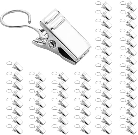 50 Pack Metal Curtain Clips with Hooks – Rust-Resistant Drapery Clip Rings for Curtains, Home Decor, DIY Crafts and Light Hanging