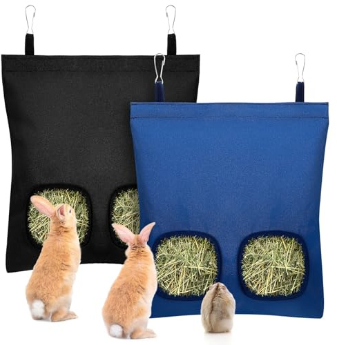 UPINS 2 Hay Bag for Rabbits 2-Hole Guinea Pig Hay Holder, Hay Feeder for Chinchillas Rabbits Hamsters Small Pets and Animals