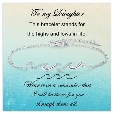 ankbrats Birthday Gifts for Daughter-925 Sterling Silver Bracelet for Girls-Adjustable Silver Wave Bracelet Christmas Graduation Jewellery Gifts