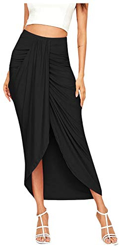 Maxi-Wickelrock für Damen, hohe Taille, elastisch, asymmetrischer Schlitz, drapiert, lässig, einfarbig, fließend, bequem, stilvoll, vielseitig