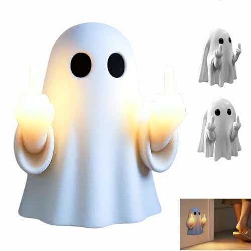 Dewppxi Lustige Geisterlampe mit Mittelfinger-Motiv, Geist Statue mit Licht LED Mittelfinger Geist Figuren, Halloween-Nachtlicht mit Geisterstatue, Halloween-Deko, Mittelfinger-Geschenke (1 Stück)