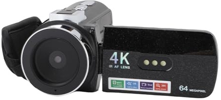 Bewinner 4K Video Camera -videokamera, 64MP HD Digital Recorder med WiFi, Compact 4K Travel Camcorders, 3 -tums Roterande Skärm LED Fill Light Travel Vlogging Camera för Daglig Användning