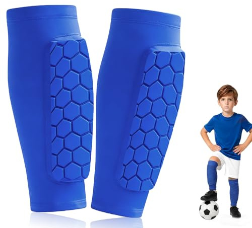 Garegce Football Shin Guards Pads, Defender with Honeycomb Compression Sleeve, Lightweight Shin Guards for Boys, Teenagers, Outdoor Sports Leg Protection with Impact Absorption – 1 Pair