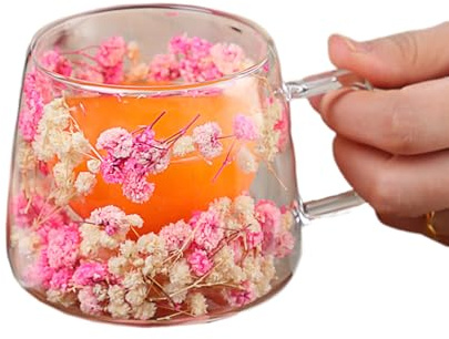 Taza de café de vidrio – taza de doble pared 200ml, taz de té floral, diseño floral elegante | vidrio transparente resistente al calor, seguro para bebidas calientes, perfecto para el hogar
