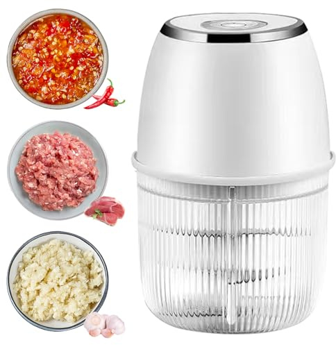 Umllpet Elektrischer Küchenzerkleinerer, 350ML Zwiebelzerkleinerer Elektrisch, Tragbarer Mini-Zerkleinerer,Zwiebelschneider mit USB-Anschluss für Zwiebeln, Obst, Nüsse, Fleisch Knoblauch (Weiß)
