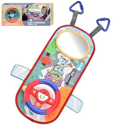 Comebachome Rear Facing Car Seat Toys, 360° Rotation Baby Steering Wheel Toy with Mirror, Music, Lights and Driving Sounds, 12 Months+ Kids Steering Wheel for Car Backseat, Red, Zuhause Gebrauch