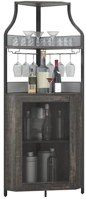 Garvee Eck-Weinbar-Schrank Mit Großem Stauraum Und Abnehmbarem Weinregal, Kaffeebar Mit Glasaufbewahrung Und Gittertür, 4-Stufiger Getränkeschrank Für Bar- Und Weinlagerung.