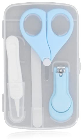 Ainoli - Juego de 4 limas de uñas para bebé, con tijeras, lima de uñas, pinzas redondas, cortaúñas, color azul