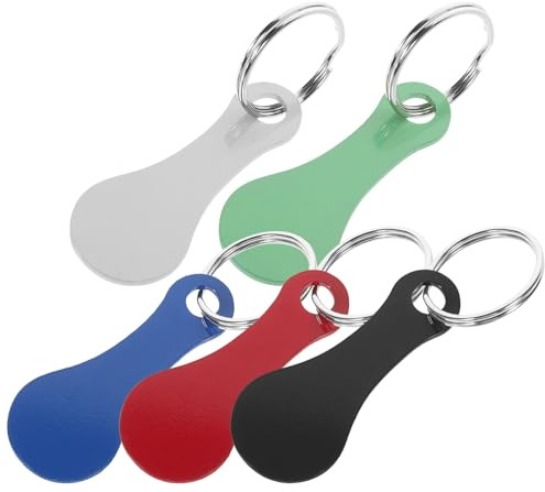 NIYANGLE 5pcs Shopping Trolley Token Keyring Set with Stainless Steel Keyrings, Metal Cart Coin Holder Pendant for Grocery Shopping, Portable Token Keychain for Daily Use